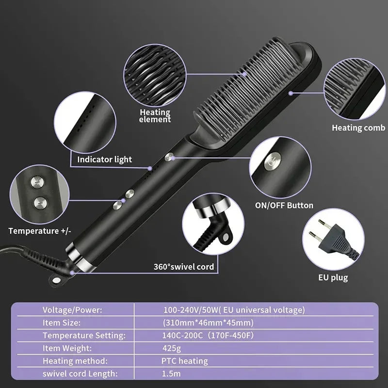 Thermostatic hair straightener Comb 5 temperature settings Straightening brush Quick heat professional hair straightening brush Halalzen