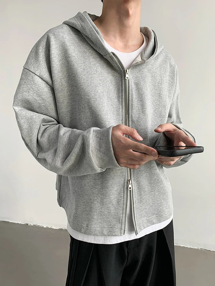 Autumn Korean Fashion Zip Hooded Sweatshirts Men Long Sleeve Y2K Vintage Hoodies Basic Crop Tops Loose Streetwear Hoody Jacket