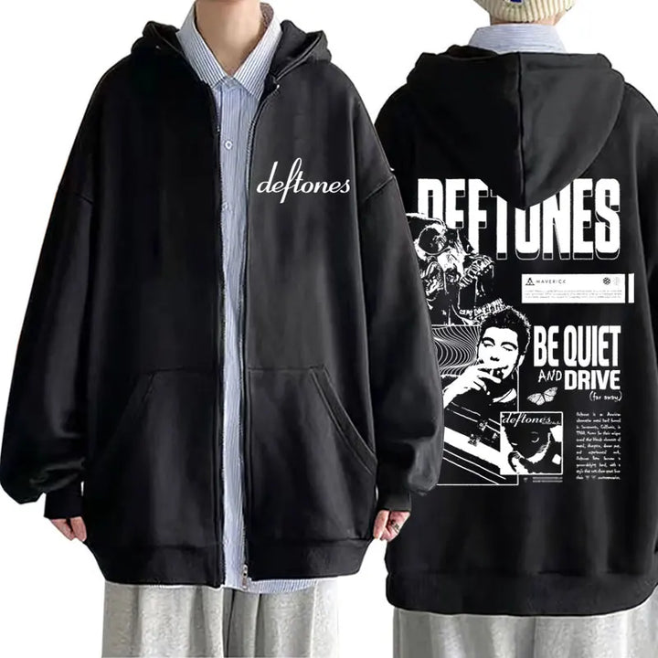 Rock Band Deftones Around The Fur Be Quiet and Drive Print Zipper Hoodie Men Alternative Metal Coat Male Vintage Zip Up Jacket