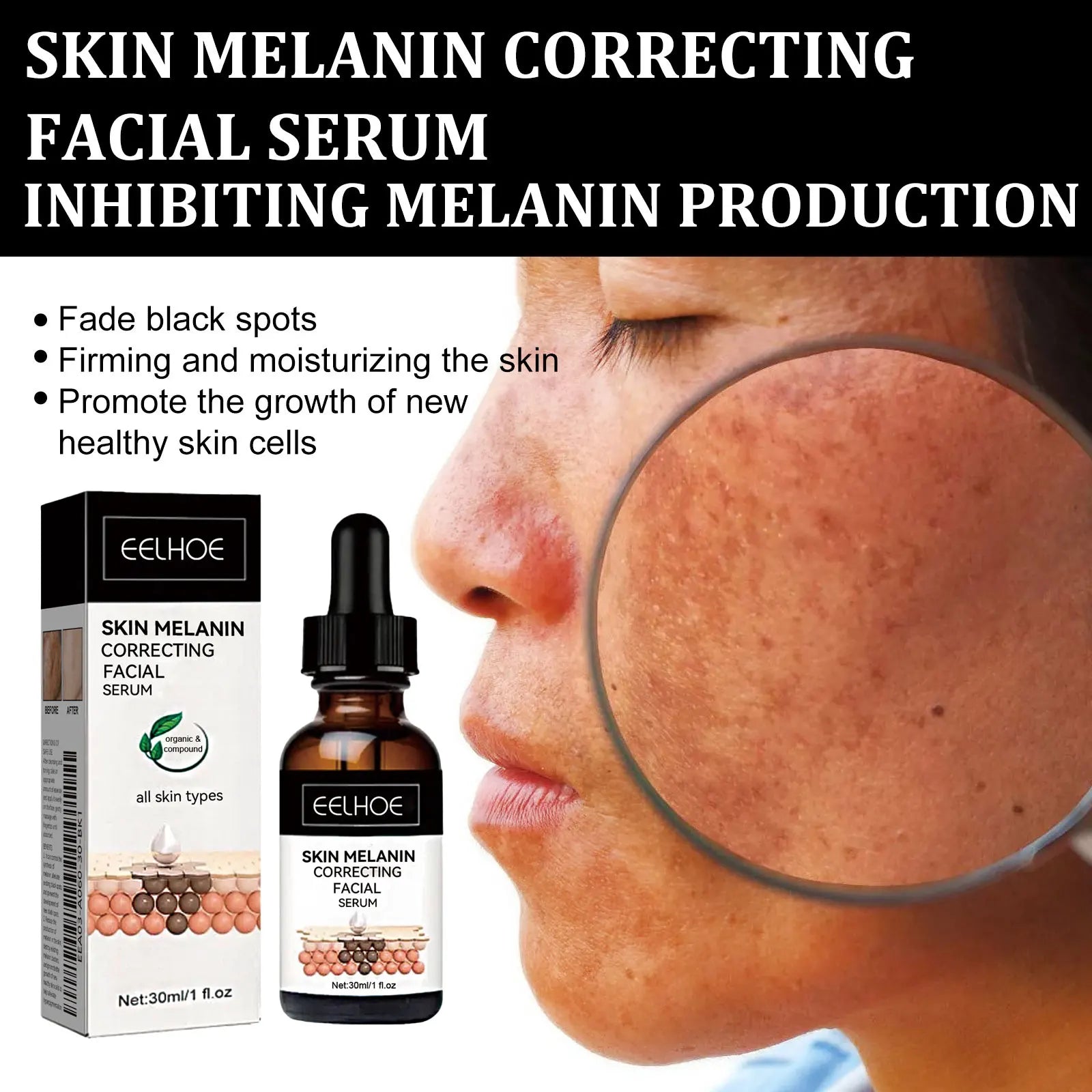 Skin Melanin Correcting Facial Serum Anti Freckles Melasma Dull Skin Nourishing Lighten Melanin Dark Spots Correcting Glow Serum Halalzen