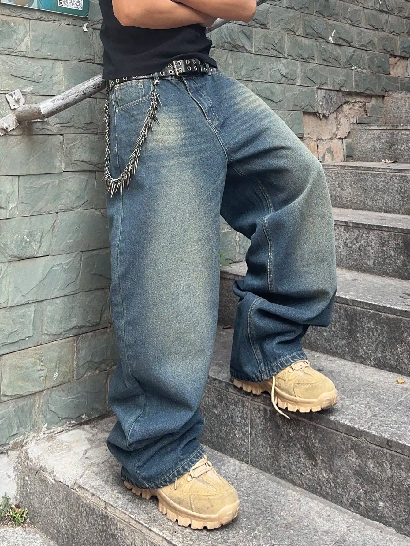 Vintage Men y2k Stretchy Baggy Denim Jeans For Men Fashion Casual pants Streetwear Denim Hip Hop Wide-Leg Straight Trousers
