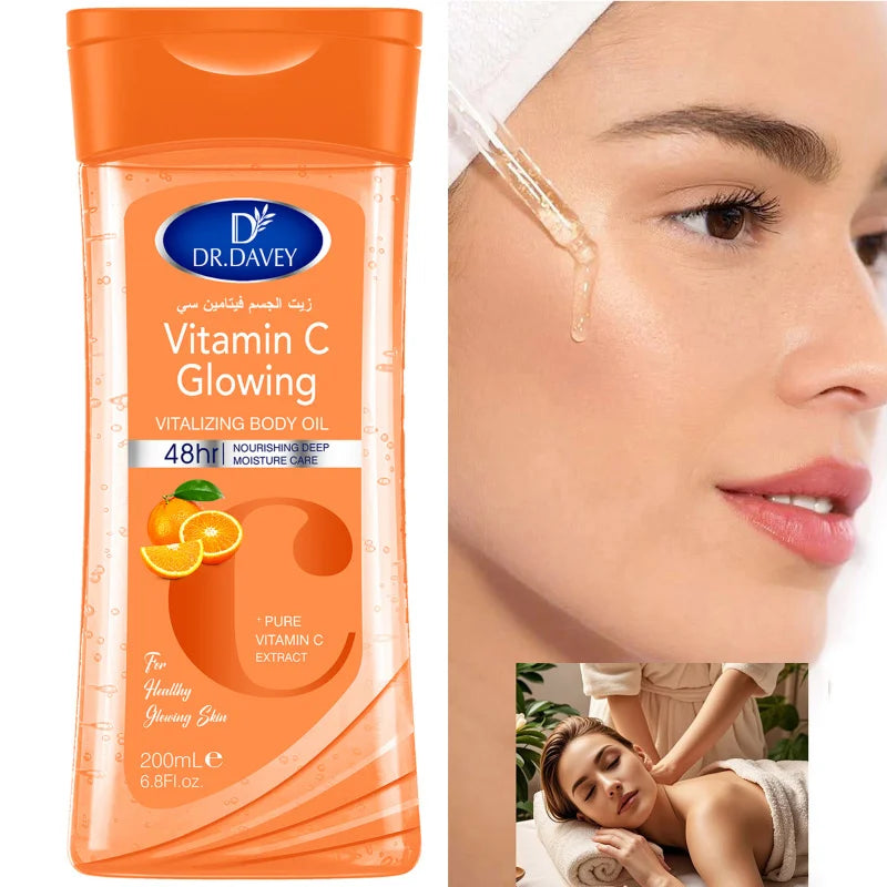 2PCS 200ml  DR.DAVEY VITAMIN C  Body Oil Body Skin Care Oil Moisturizing Hydrating Care Suitable for All Seasons Body Face Hand