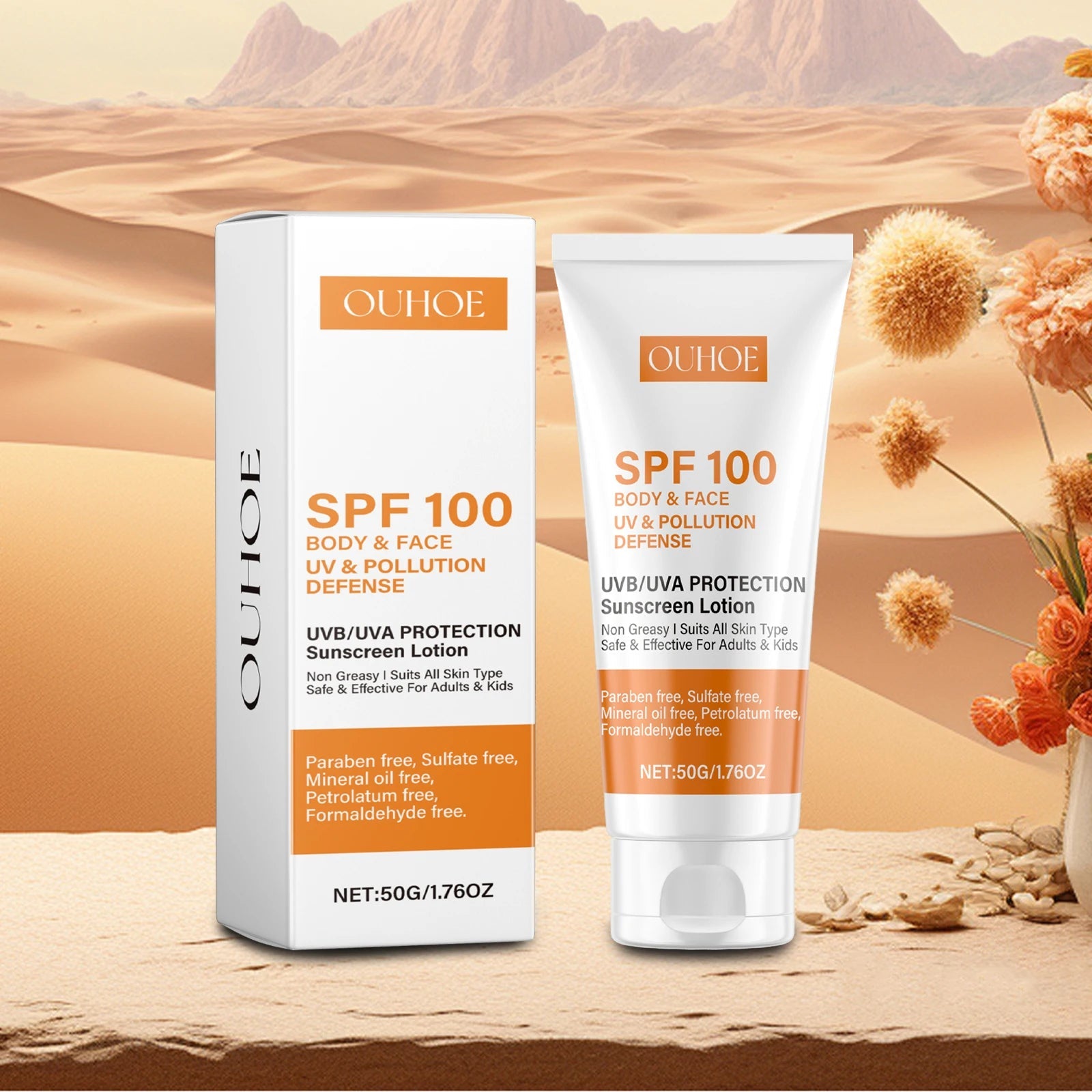 Face & Body Sunscreen Non-Greasy SPF 100+ Facial Sunblock UVA & UVB Protection Sunblocking Cream Anti Aging for Summer Beach Halalzen