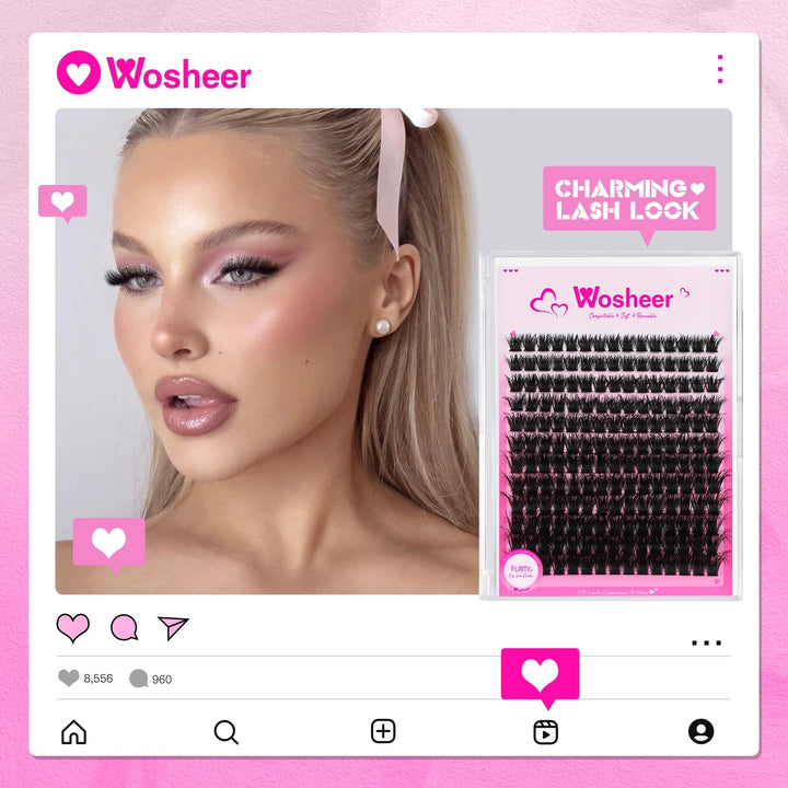 WOSHEER Lashes Clusters Cat Eyelashes Wispy Individual Lashes Extensions Volume Thick Clusters Lashes DIY At Home Halalzen