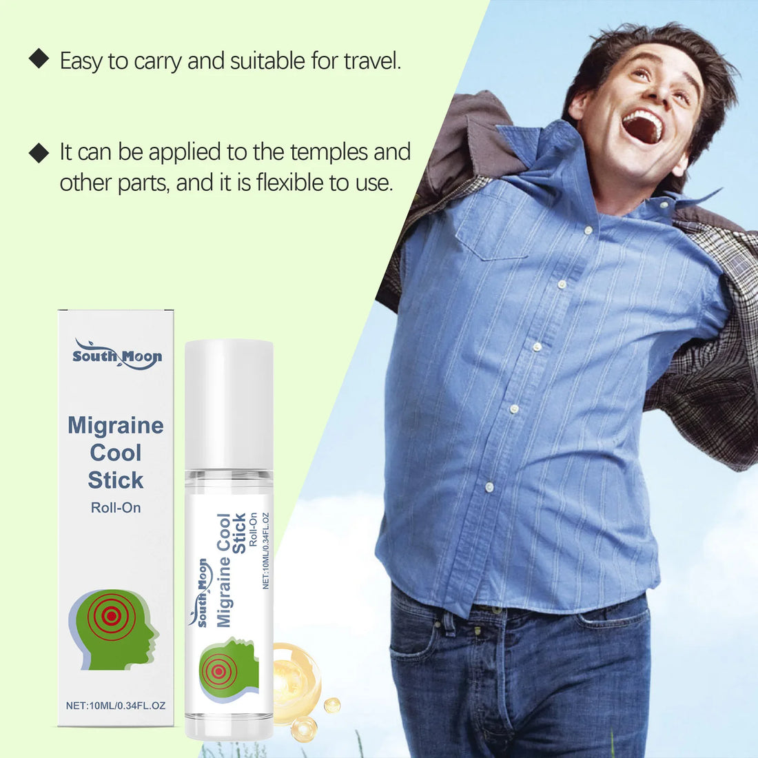 South Moon Migraine Relief Stick Cool Soothing Relieve Headache Reduce Stress Caring Physical Health Portable Body Alleviate Gel