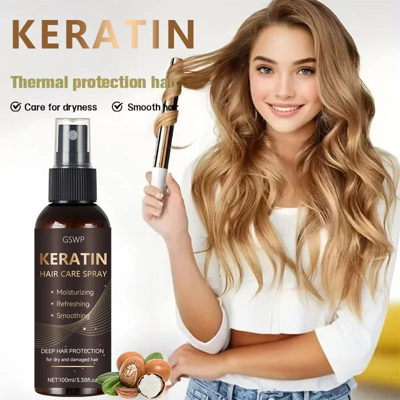 GSWP Keratin Hair Spray contains castor oil and argan oil, quickly absorbed, moisturize hair, leave it non-greasy.100ml Halalzen