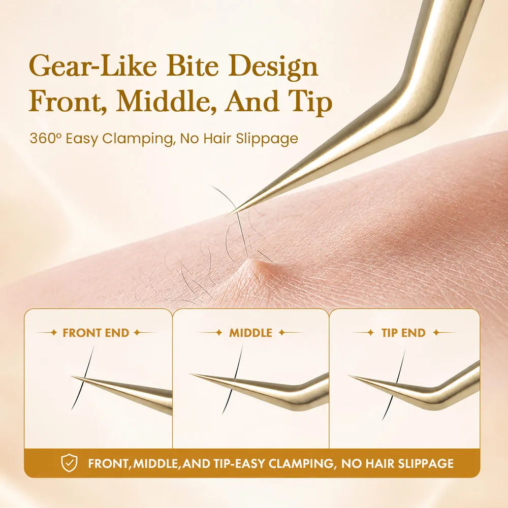 MASSCAKU Eyelash Extension Tweezers Fiber Tip Gold Stainless Steel Lash Pickup Tool for Volume Fans Classic Lash Isolation