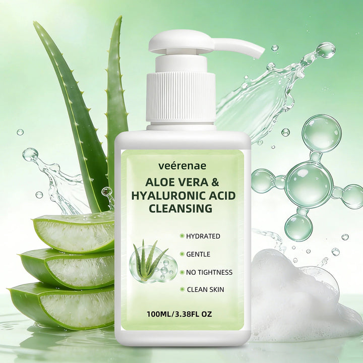 ALOE VERA HYALURONIC ACID CLEANSING | Gentle Deep Pore Moisturizing Face Wash | All Skin Types | Daily Morning & Night Use Halalzen