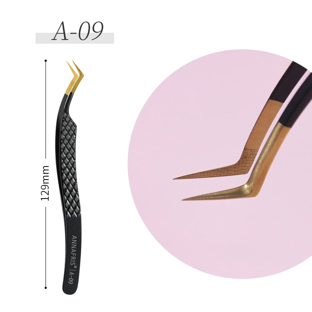 ANNAFRIS High-end Fiber Tip Lash Tweezers Stainless Steel Straight Head Curved Tip Eyelash Extension Tweezer Makeup Tools