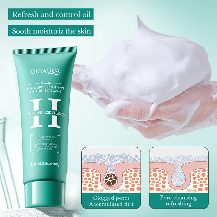 BIOAQUA Hyaluronic Acid Facial Cleanser Moisturizing Face Wash Foam Anti-aging Face Cleanser Facial Skin Care Products Halalzen