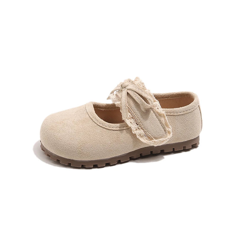 Girls Leather Shoes 1-16 Years Old Khaki Lace Lace Bow Girls Bir Princess Shoes Four Seasons Lightweight Children's ken Shoes