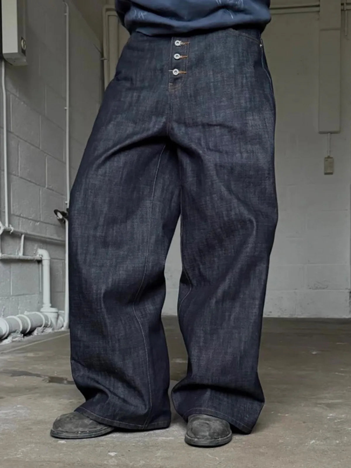 MIJKO High Street Cleanfit Drak Blue Jeans for Men and Women Straight Vintage Casual Denim Trousers ZJ089
