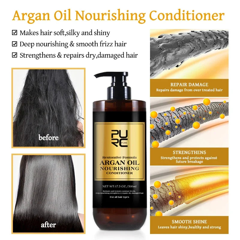 Morocco Argan Oil Shampoo Conditioner Hair Mask Treatment Deep Repairing Damage Dry Scalp Cleaning PURC Hair Care 500ML Shampoos