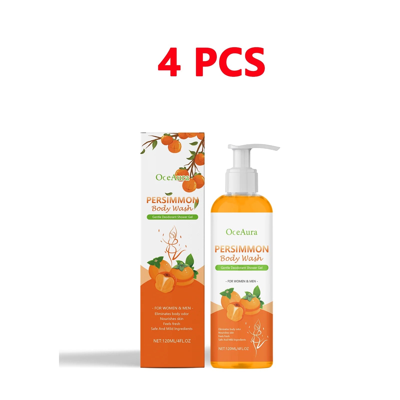 Persimmon Body Wash for Body Odor Control & Deep Clean - Deodorizing, Exfoliating, Moisturizing Shower Gel, Repairs Skin Barrier Halalzen