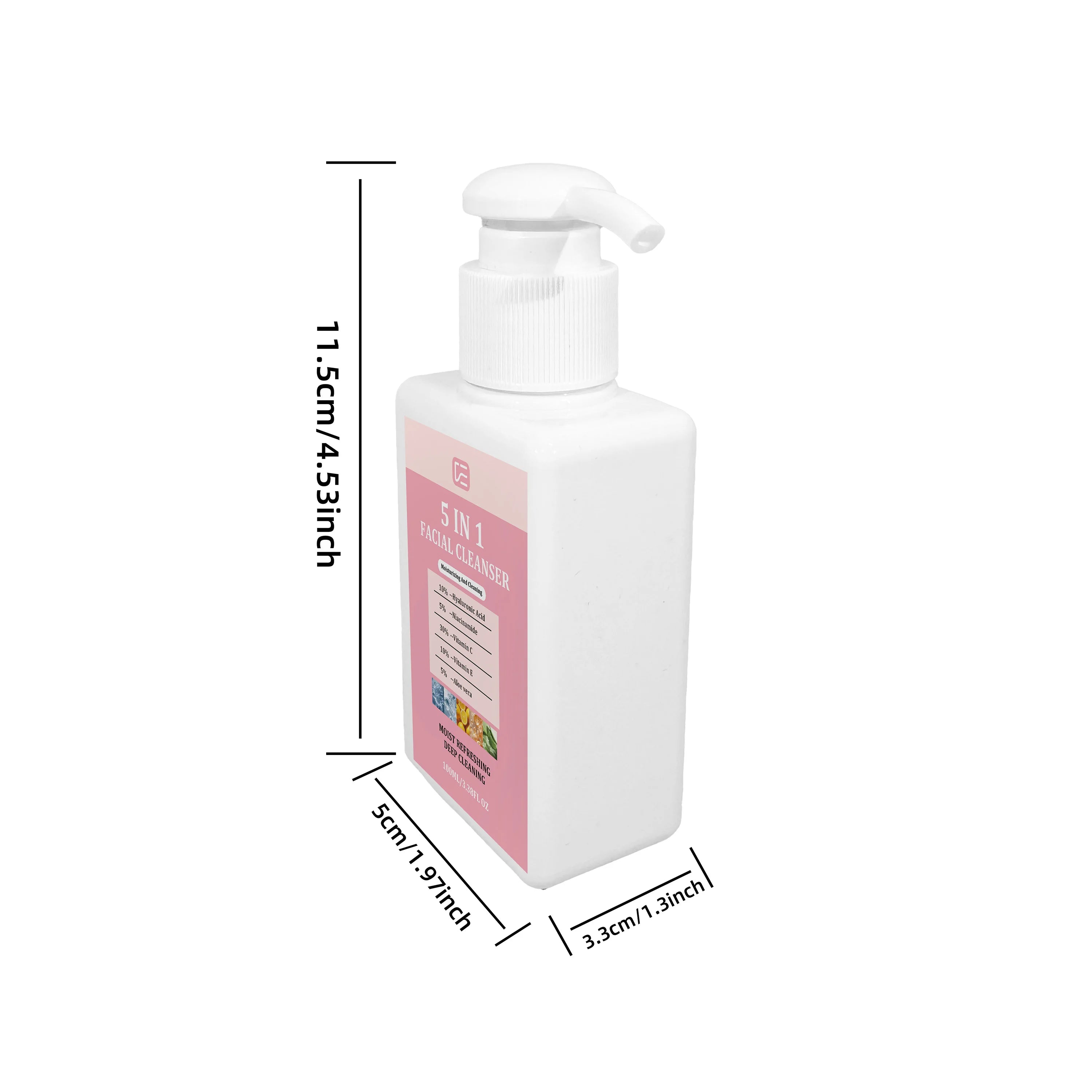 5-IN-1 Facial Cleanser 100ML/3.38FL OZ Gentle Non-Drying Hydrating Wash Normal/Oily/Combination Skin Face Lip Eye Makeup Remover