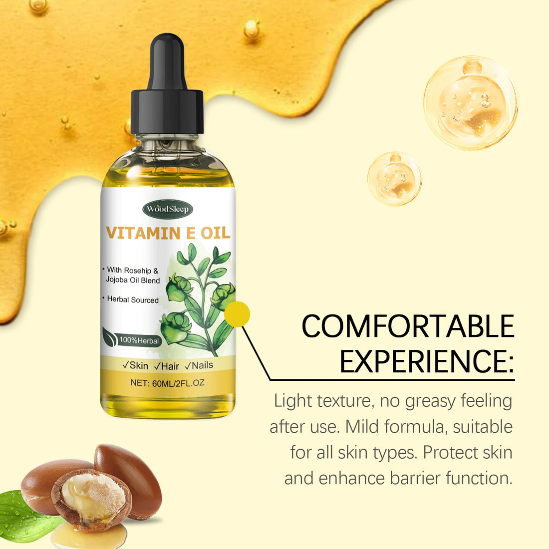 60ml Natural Vitamin E Essential Oil For Massage Skin Care Scraping Shower Face Body Nail Hair Eyelash Care Universal Daily Care