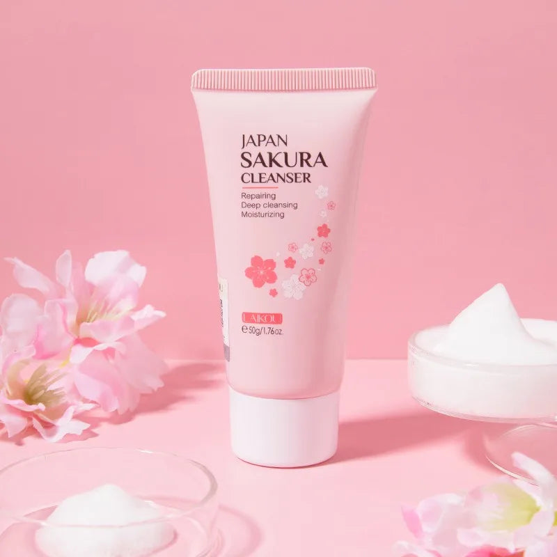 Sakura Cleanser Rich Foam Deep Clean Remove Grease Improve Oily Face Wash Cream Gentle Moisturizing Remove Blackhead Cleanser Halalzen