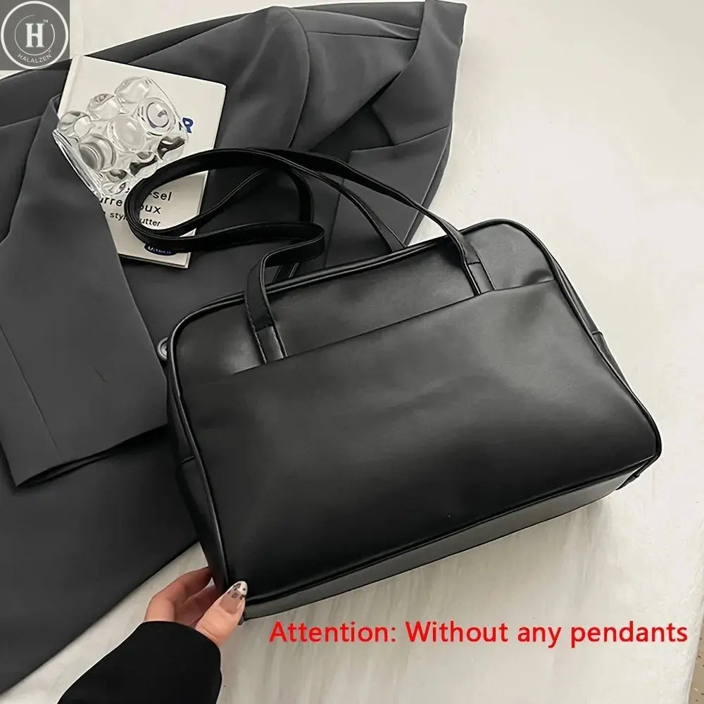 Retro College-Style Single-Shoulder Bag, Versatile Large-Capacity Commuter Bag, Fashionable Boston Briefcase HALALZEN