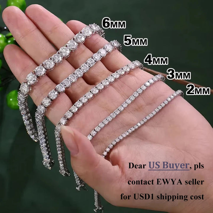 Pulsera EWYA de plata esterlina 925 con moissanita 0.1ct 3mm D VVS1 diamante con GRA para mujer Joyería fina brillante para boda y fiesta