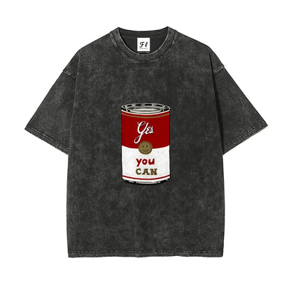Motivate Can Tee Yes You Can Can Pattern Washed Casual Loose Short Sleeved Creepy Charming Inspiring Comfortable Top