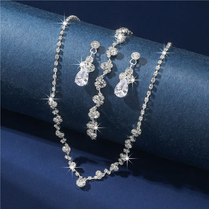 Women's Hanging Necklace Earrings Bracelet Set Sparkling Full Rhinestones Ornaments Set for Bridesmaid Wedding Masquerade MIAO