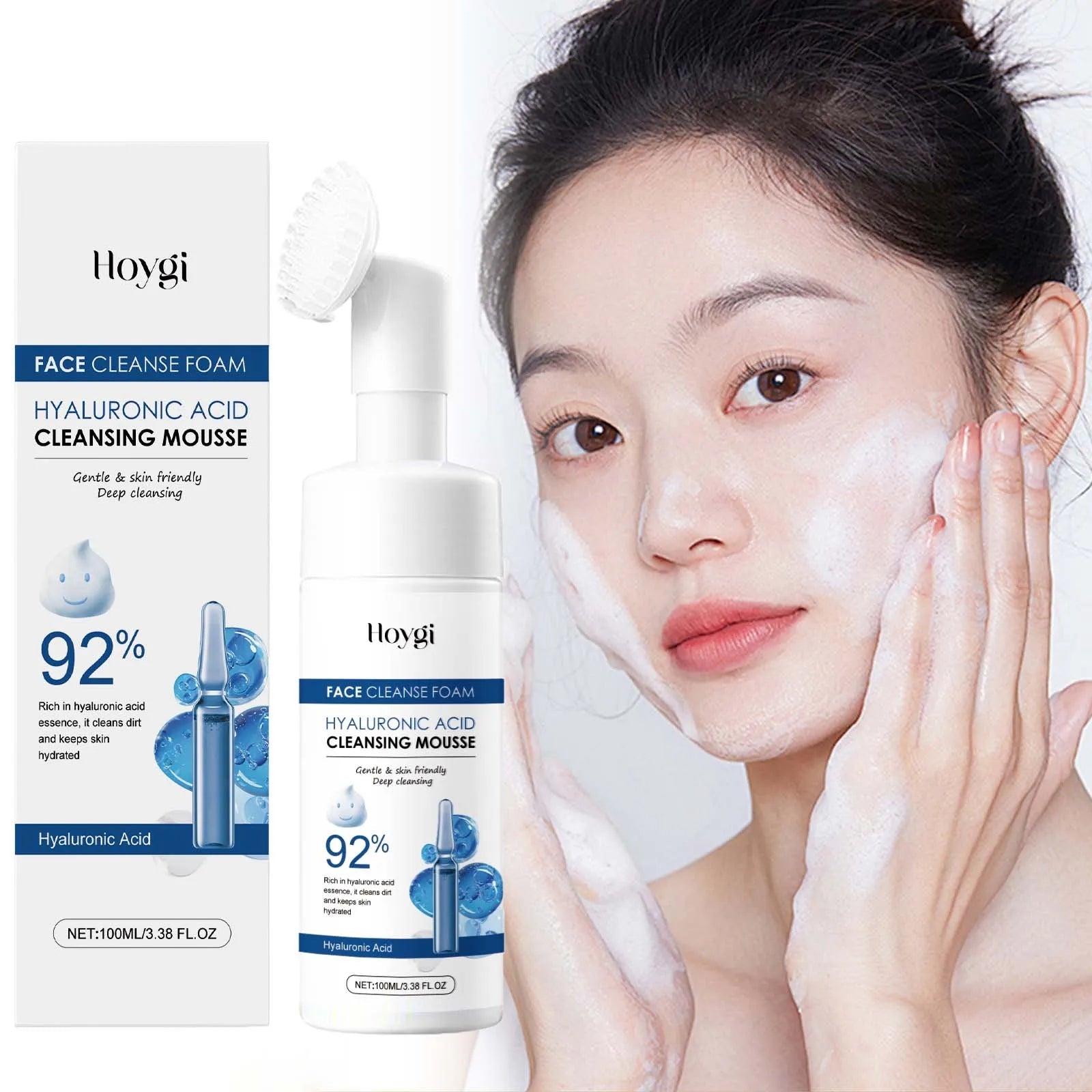 Hyaluronic Acid Cleansing Foam Gentle Moisturizing & Nourishing Oil Control Brightening Rejuvenation Face Wash Foam Face Cleanse Halalzen