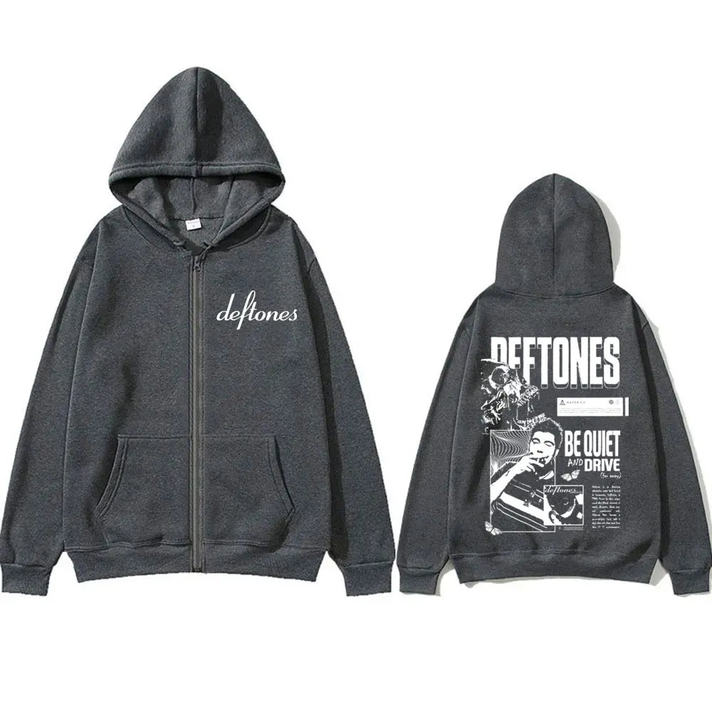 Rock Band Deftones Around The Fur Be Quiet and Drive Print Zipper Hoodie Men Alternative Metal Coat Male Vintage Zip Up Jacket