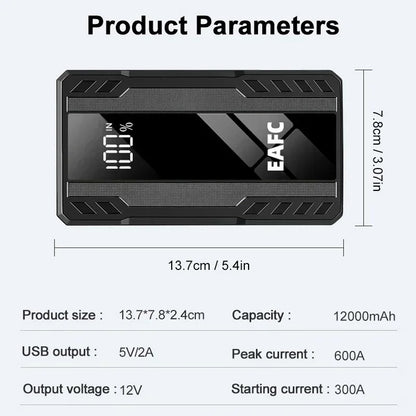 EAFC 1000A/1200A Jump Starter Power Bank Portable Charger Starting Device for 3.0L Emergency Car Battery Jump Starter