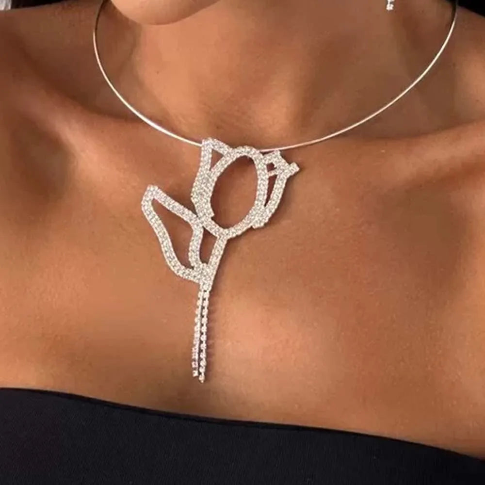 Stonefans Flower Bridal Jewelry Set – Rhinestone Earrings & Necklace Gift for Women & Girls