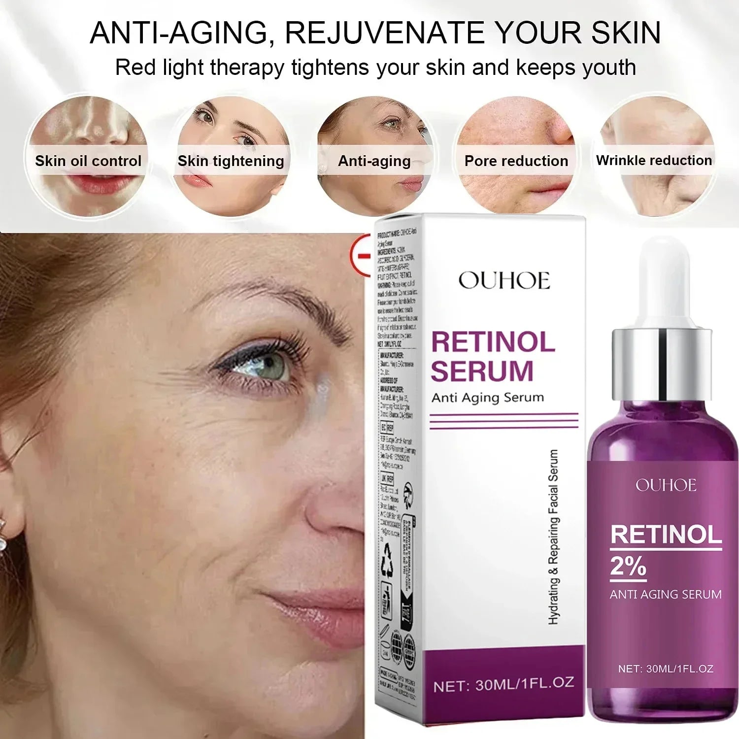 Facial Retinol Serum Whitening Moisturising Fade Fine Lines Anti Wrinkle Anti Ageing Rejuvenate Your Face Korean Cosmetics 30ml Halalzen