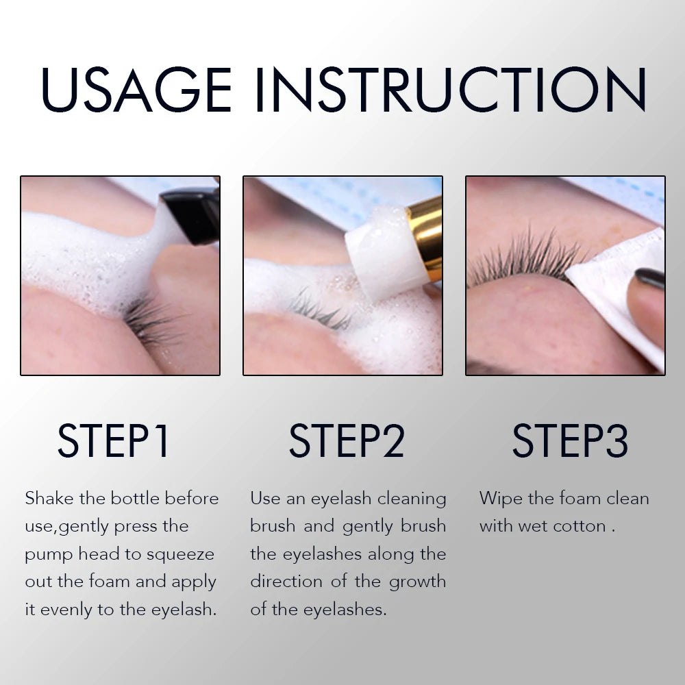 Gollee Eyelash 100ml Foam Cleaner for Clean Lashes Non-Irritating with Soft Brush Shampoo Eye Extension Clean Gentle Makeup Tool