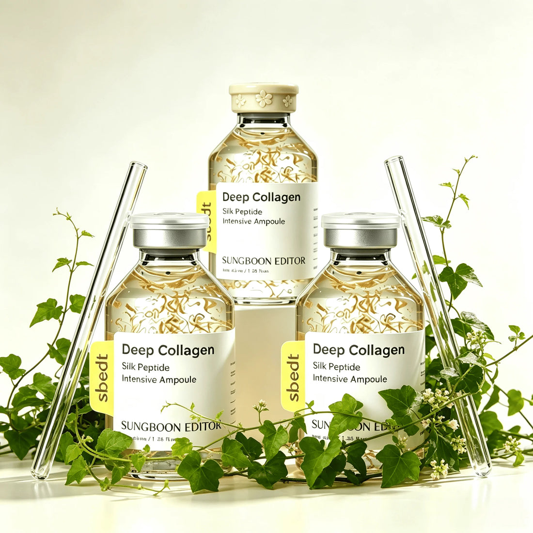 3pcs SUNGBOON EDITOR Glow Intensive Silk Peptide Ampoule, Copper Peptides Serum for Face with Collagen & Multi Peptides, Hydrating Korean Skincare Facial Serum for Smooth-Looking Skin, 1.35 fl oz