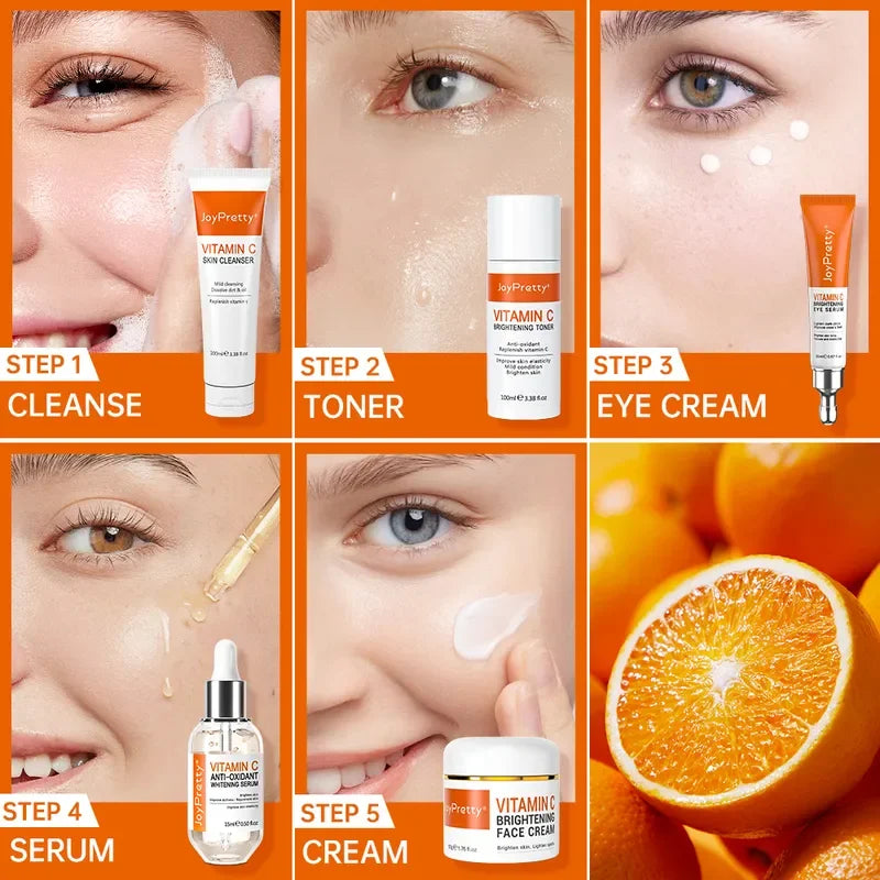 Vitamin C for Face Whitening Set Dark Spots Removal Cream Skincare Kits Eye Lightening Moisturizing Facial Serum Skin Care