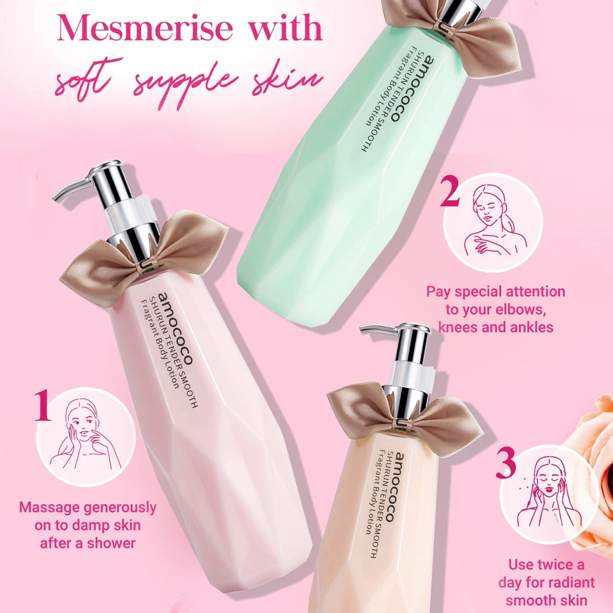 Amococo 2pcs Moisturizing Body Lotion 300ml Each Fragrance Body Lotion for Women Hydrating Smooth Skin Care Lotion Daily Body Moisturizer