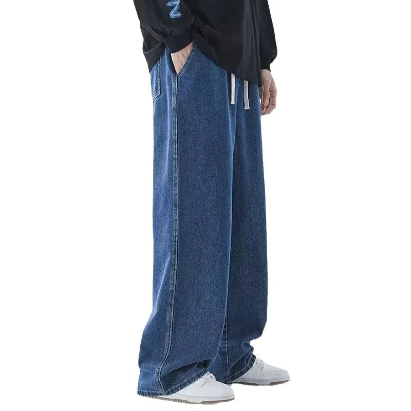 2024 New Streetwear Loose Jeans Men Korean Style Fashion Loose Straight Wide Leg Pants Men's Brand Clothing Black Light Blue
