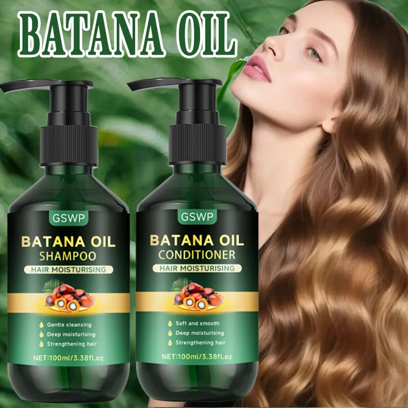 GSWP Batana Oil Shampoo Conditioner Set: Deeply moisturizes repairs, enhances shine and smoothness, soothes the scalp.100g+100g Halalzen