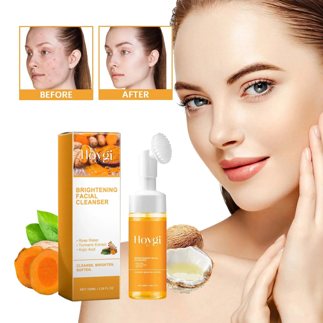 Turmeric Cleanser Face Wash Kojic Acid Exfoliating Deeply Cleanses Skin Maintains Water Oil Balance Remove Dirt Oil Control Halalzen