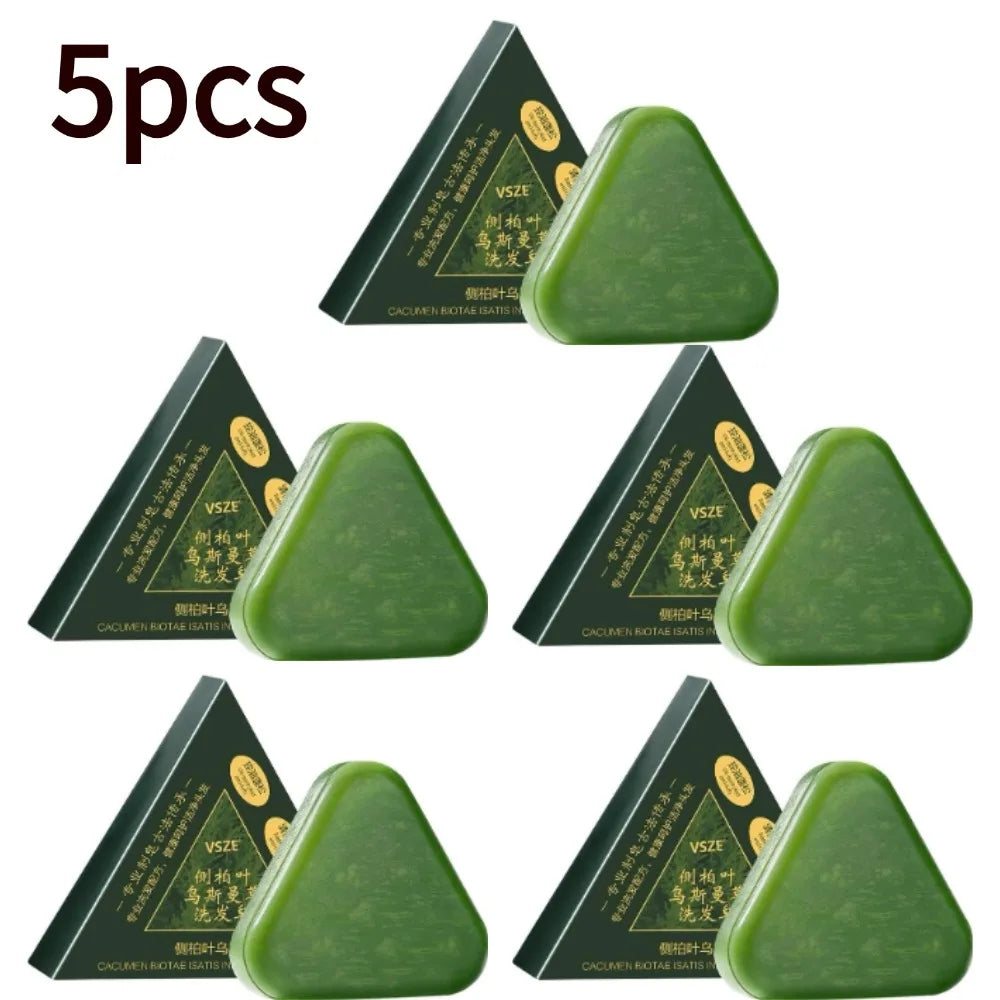 1/2/3/4/5/10pcs Natural Cacumen Platycladi Usma Grass Shampoo Bar Traditional Cold-Processing Silicone-Free Hair Care Soap Halalzen