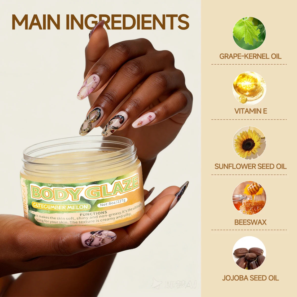 8oz 2oz Body Glaze Melon Moisturizes, Protects, and Repairs the Skin brighten and smooth the look of uneven complexion