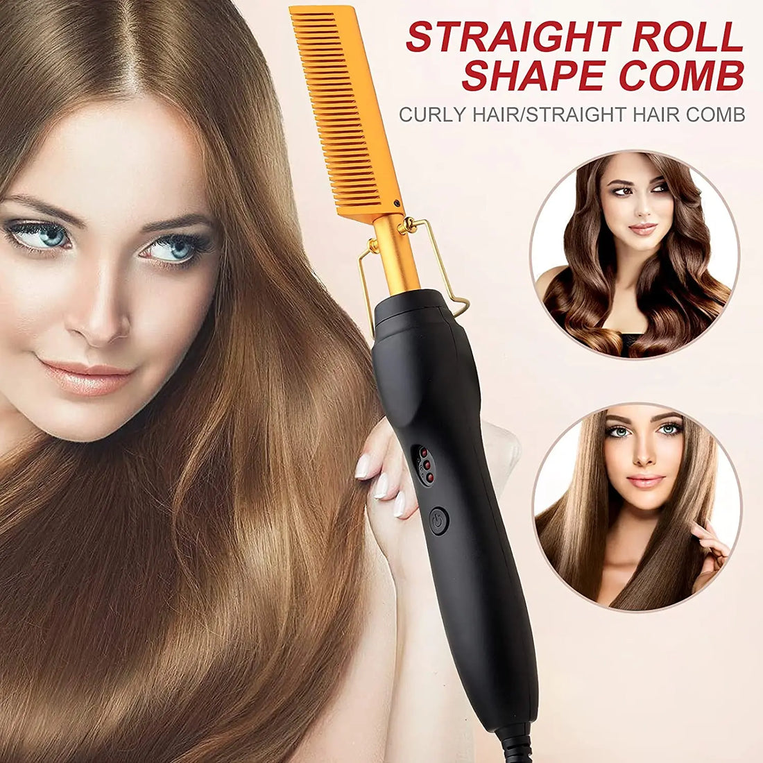 Electric Ceramic Hot Comb Hair Straightener Heat Pressing Anti-Scald Flat Iron for Wigs Beard Styling Tool