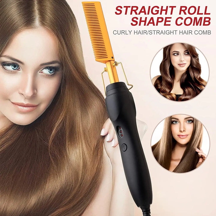 Electric Ceramic Hot Comb Hair Straightener Heat Pressing Anti-Scald Flat Iron for Wigs Beard Styling Tool