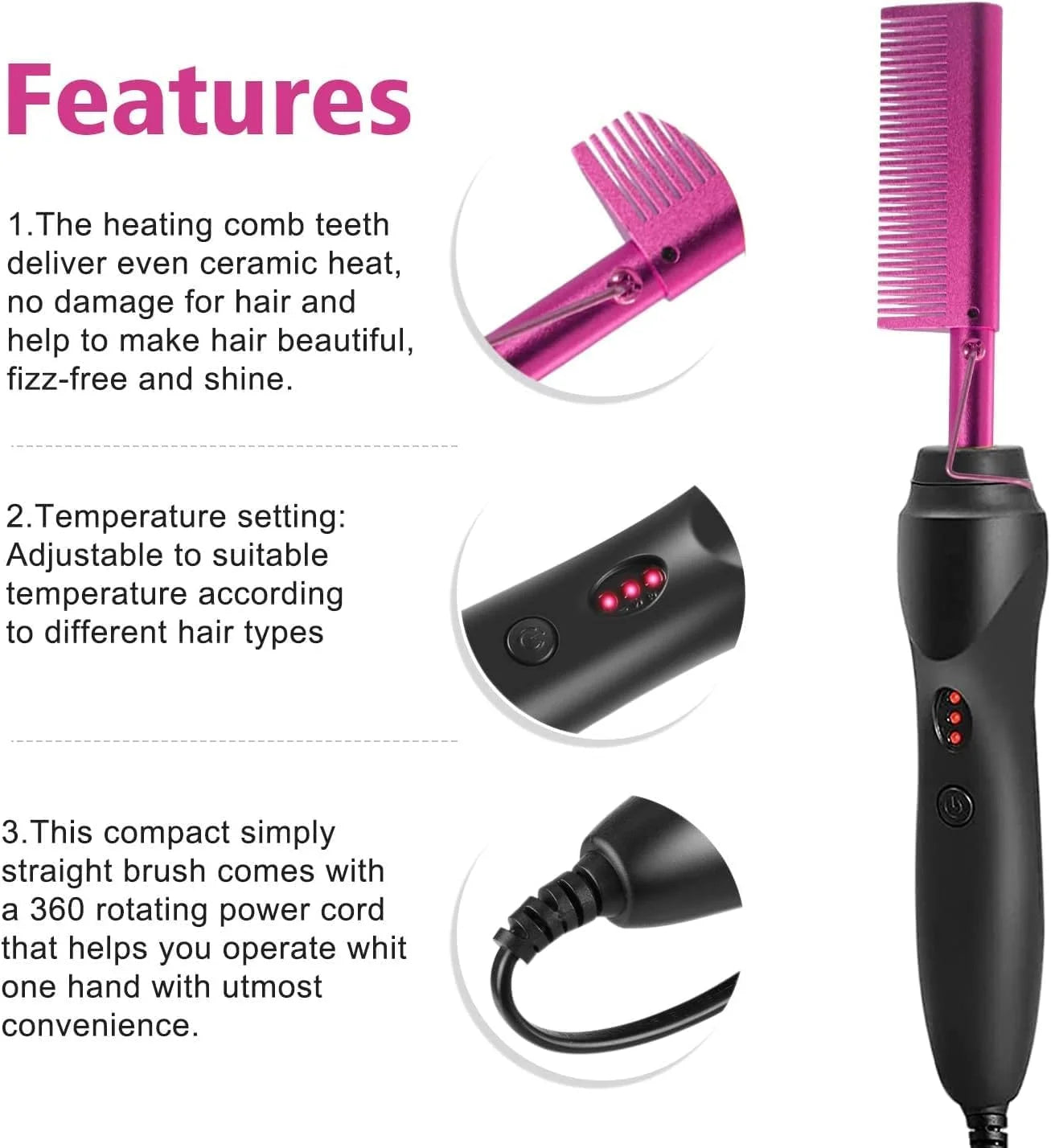 GOIPLE Electric Hot Comb Fast Heating Straightener Curling Iron Curler Brush Styling Tools for Hair Care Lace Wig Styling Set Halalzen