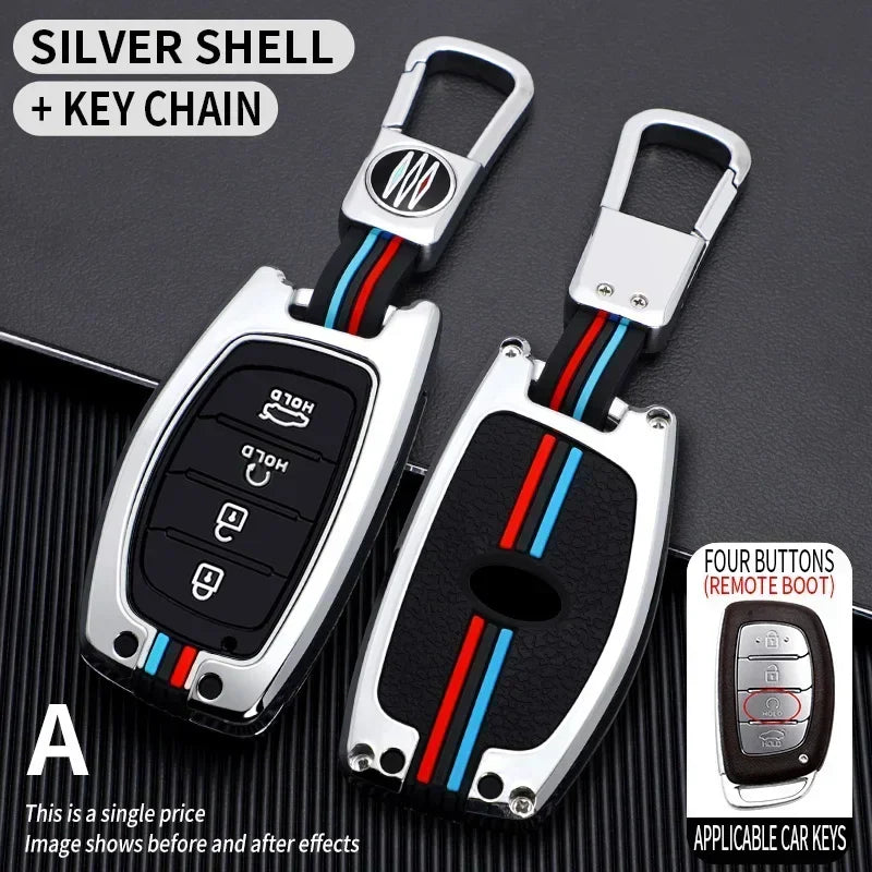 Zinc Alloy + Silicone Car Key Case Cover Fob Holder for Hyundai Tucson Santa Fe Rena Sonata Elantra Creta Ix35 Ix45 I10 I30 I40