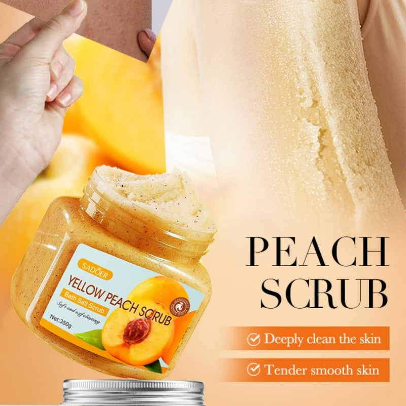 350g Yellow Peach Body Scrub, Fine Exfoliation, Deeply Cleanses the Body of Oil and Dirt, Removes Dead Skin Cells Without Harmin