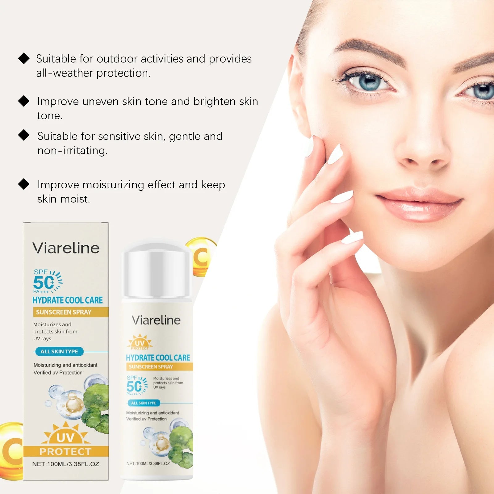 Sun Protection Spray Broad Spectrum SPF 50 UVA UVB Protection Sunburn Prevention Waterproof Lightweight Lasting Sunscreen Mist Halalzen