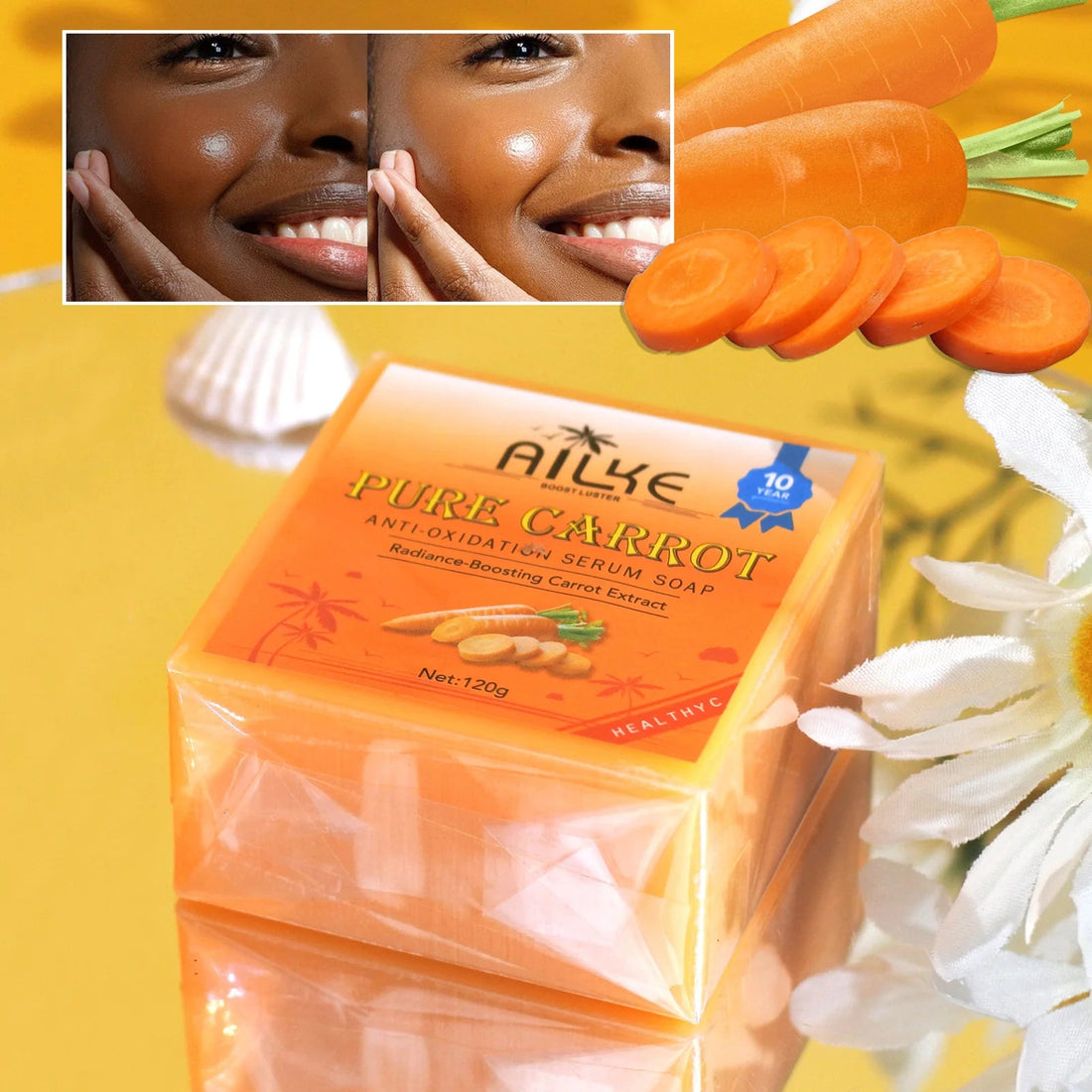 AILKE Pure Carrot Anti-Oxidation Serum Soap, Whitening, Clean Stains, Skin Brightening Soap Bar, With Vitamin C, For Body, Face Halalzen
