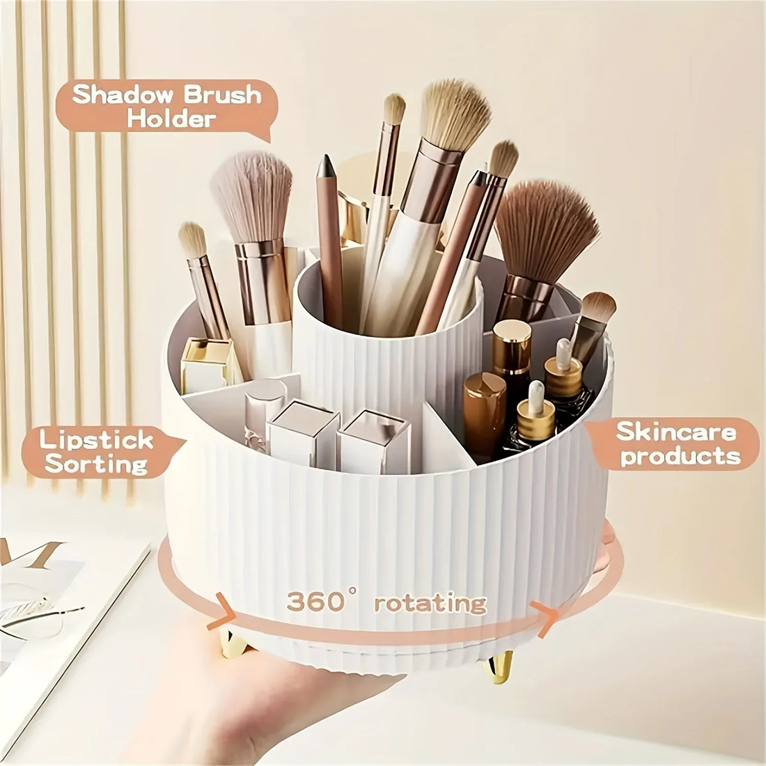 Rotating Makeup Storage Box - Makeup Storage Container, Suitable for Brushes, Lipsticks, and Skin Care Products
