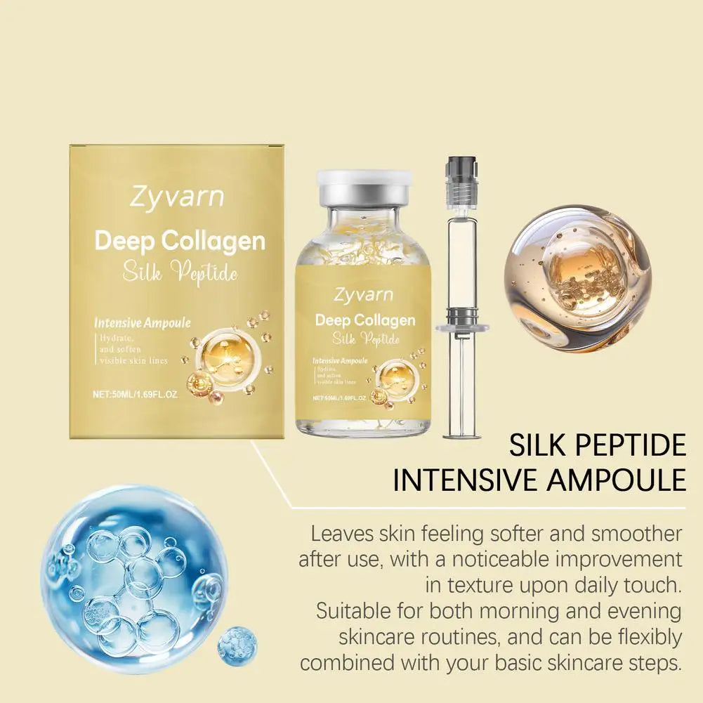 Deep Collagen Silk Peptide Intensive Ampoule Hydrating & Softening Face Serum, Smooths Visible Lines Boosts Glow Skincare 50ml