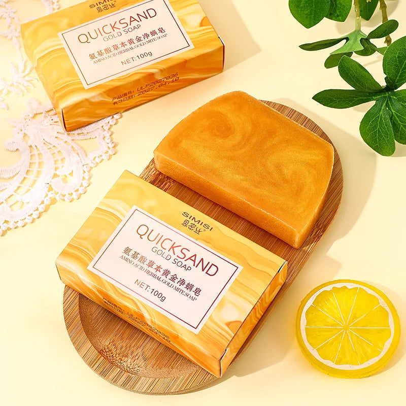 100g Handmade Golden Essential Oil Soap Amino Acid Herbal Gold Cleansing Soap Deep Cleaning and Skin Friendly Halalzen