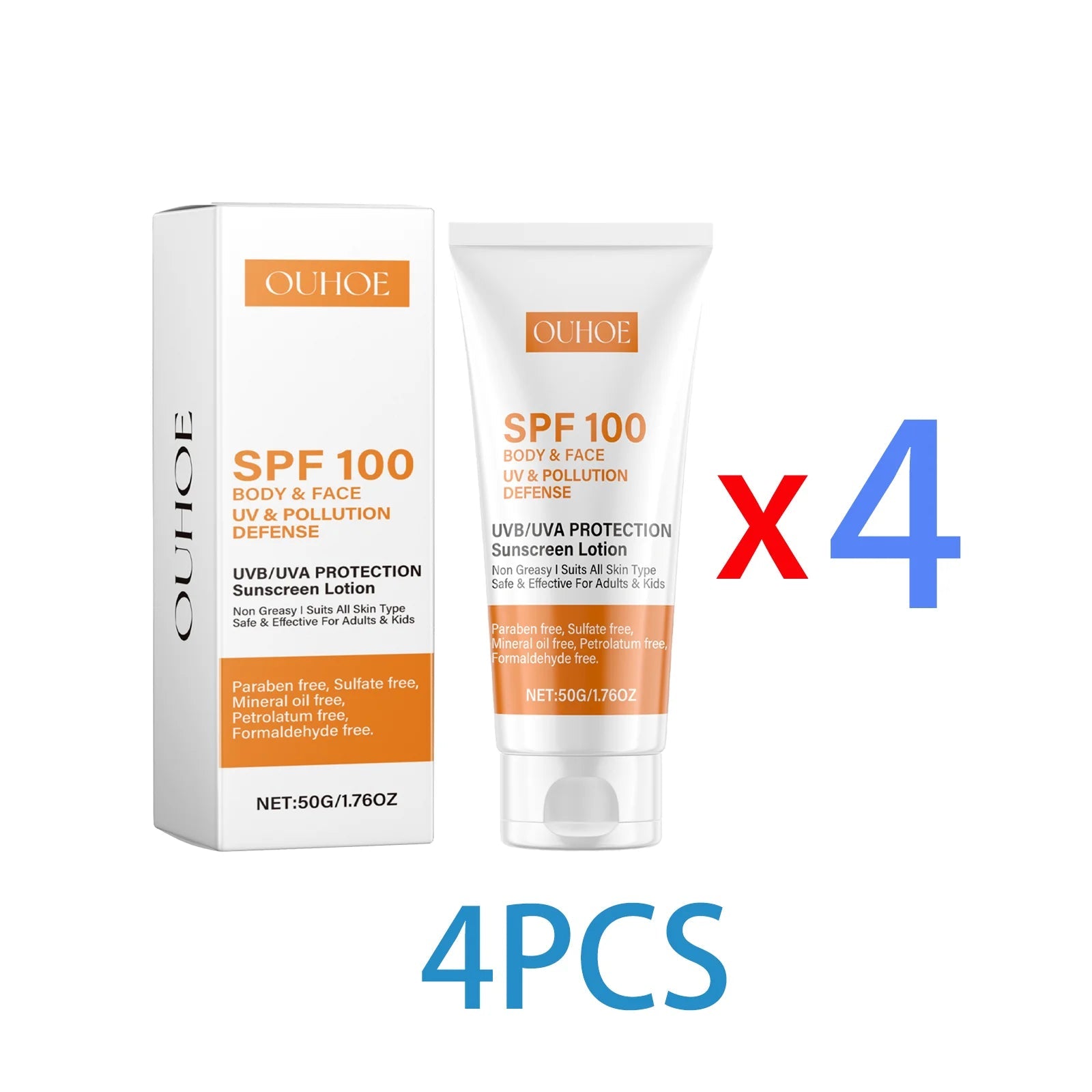 Ouhoe Body and Face Sunscreen Cream SPF 100 Protection UVA UVB Blocker Non Greasy Daily Defense for Summer Outdoor Beach Use 50g Halalzen